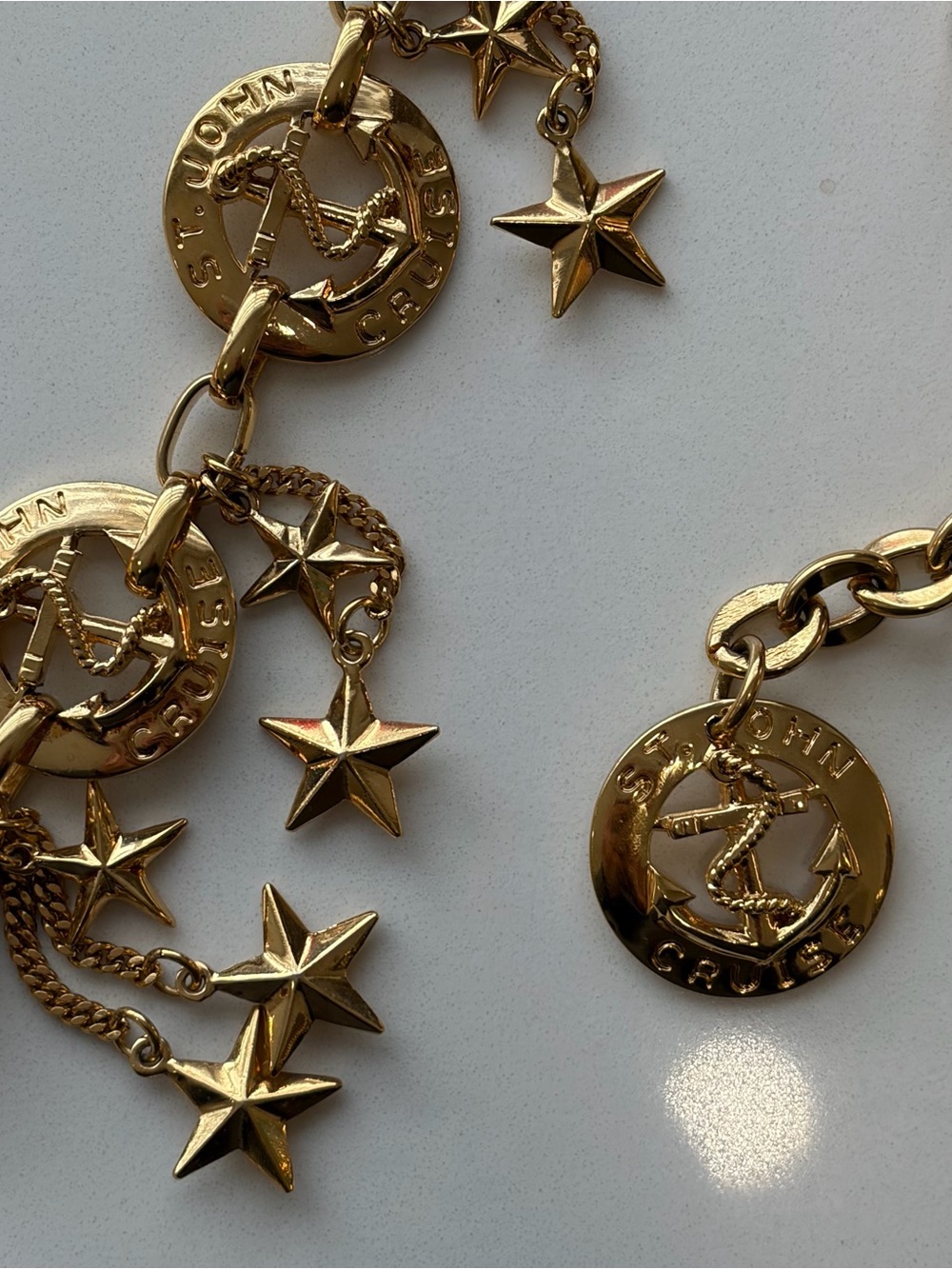 Vintage St. John Cruise Chain Belt 42” Gold Tone Nautical Anchor Star Charm 90s - Picture 6 of 8